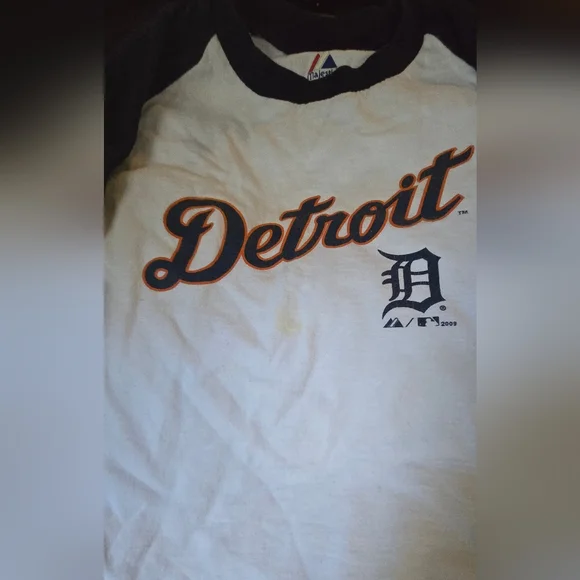 Detroit Baseball Navy Raglan Shirt Kids SzM By Magestic - Picture 4 of 7